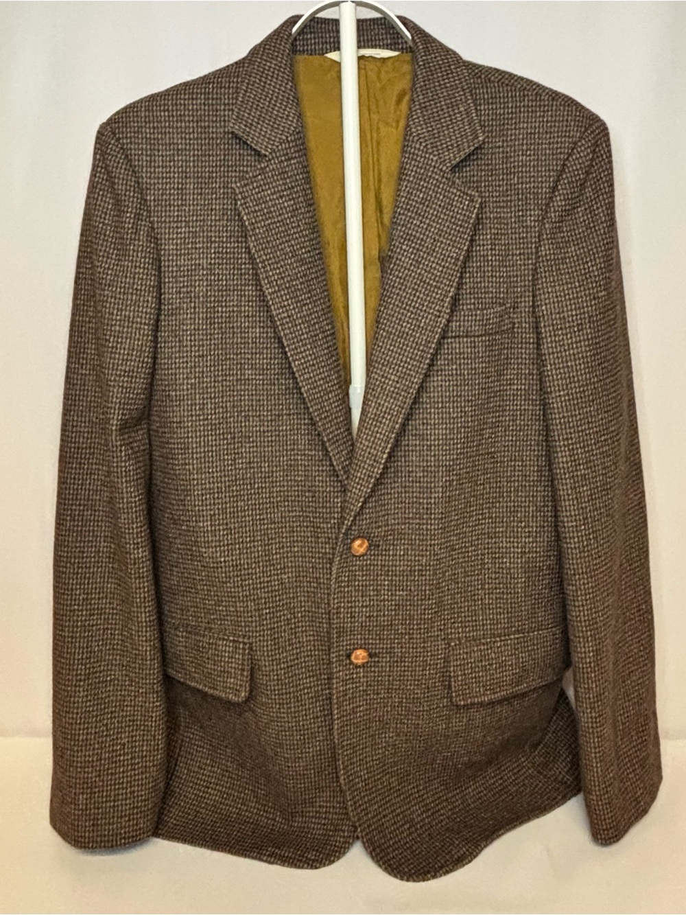 VTG County Seat Tweed Sport Coat Blazer 40L Brown Houndstooth Elbow Patch Mint